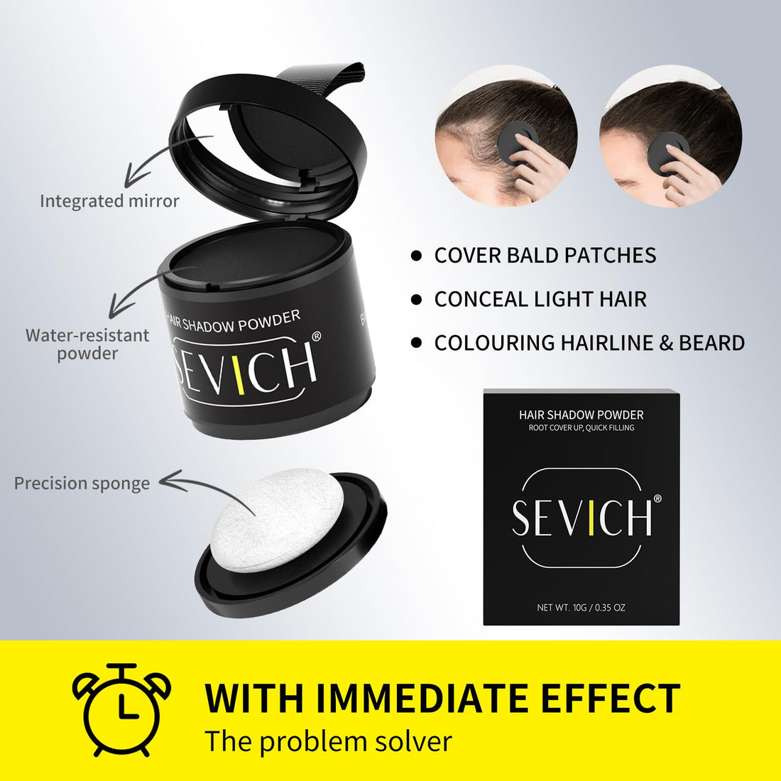 Sevich Hairline Powder 10g with Brush, Instantly Conceals Hair Loss & Thinning & Gray, 48H Waterproof Root Touch Up Powder, Natural Hair Shadow Toppers for Women & Men, 1 Box = 2.5 Boxes,Med Brown
