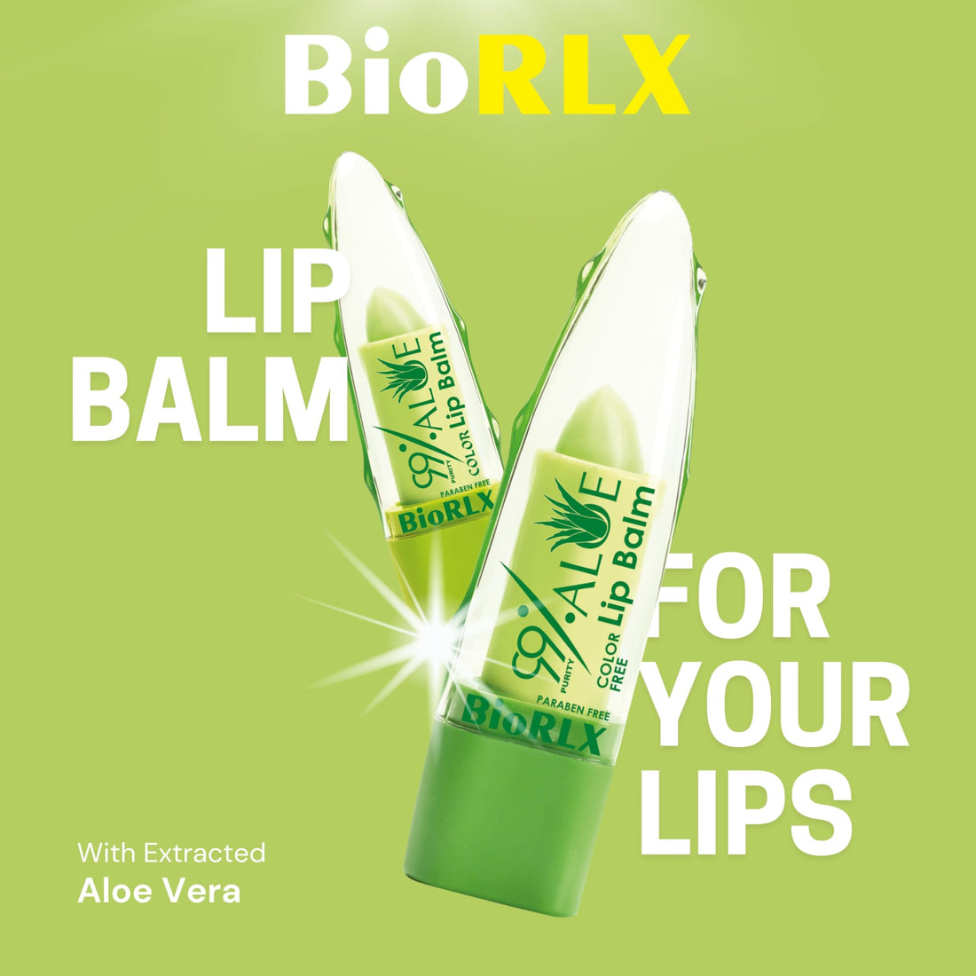 BioRLX 99% Purity Aloe Vera Color-Free Lip Balm - Natural Moisturizing Unisex Lip Care for Hydrated and Radiant Lips (Aloe - Color Free, 0.12 Ounce (Pack of 1))