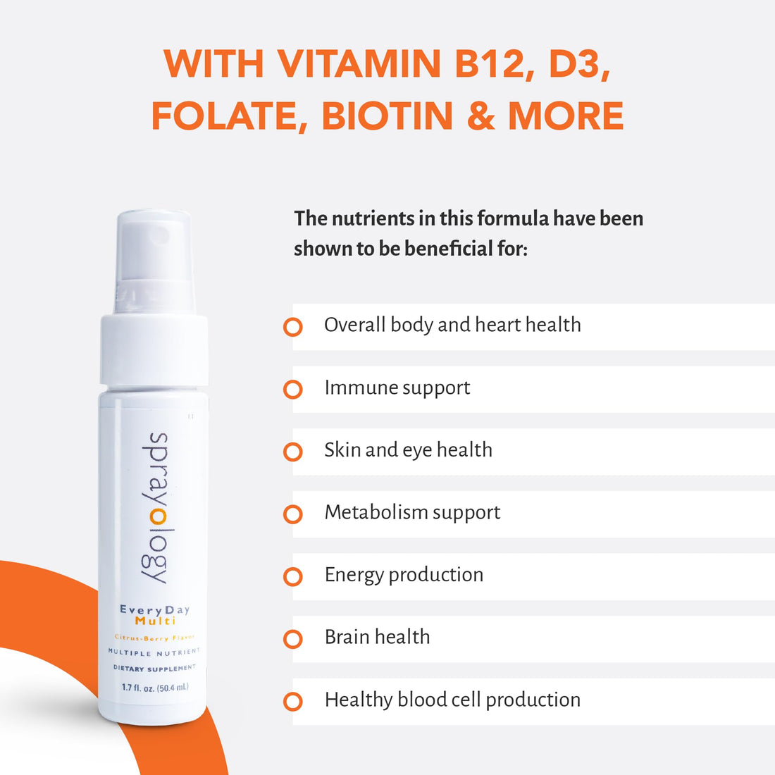Sprayology Everyday Multi Spray | Daily Multivitamin Spray for Men, Women & Kids (Ages 4+) | High-Absorption Formula with Vitamin B12, D3, Folate, Biotin & More | Non-GMO | 26 Day Supply (1.7 fl oz)