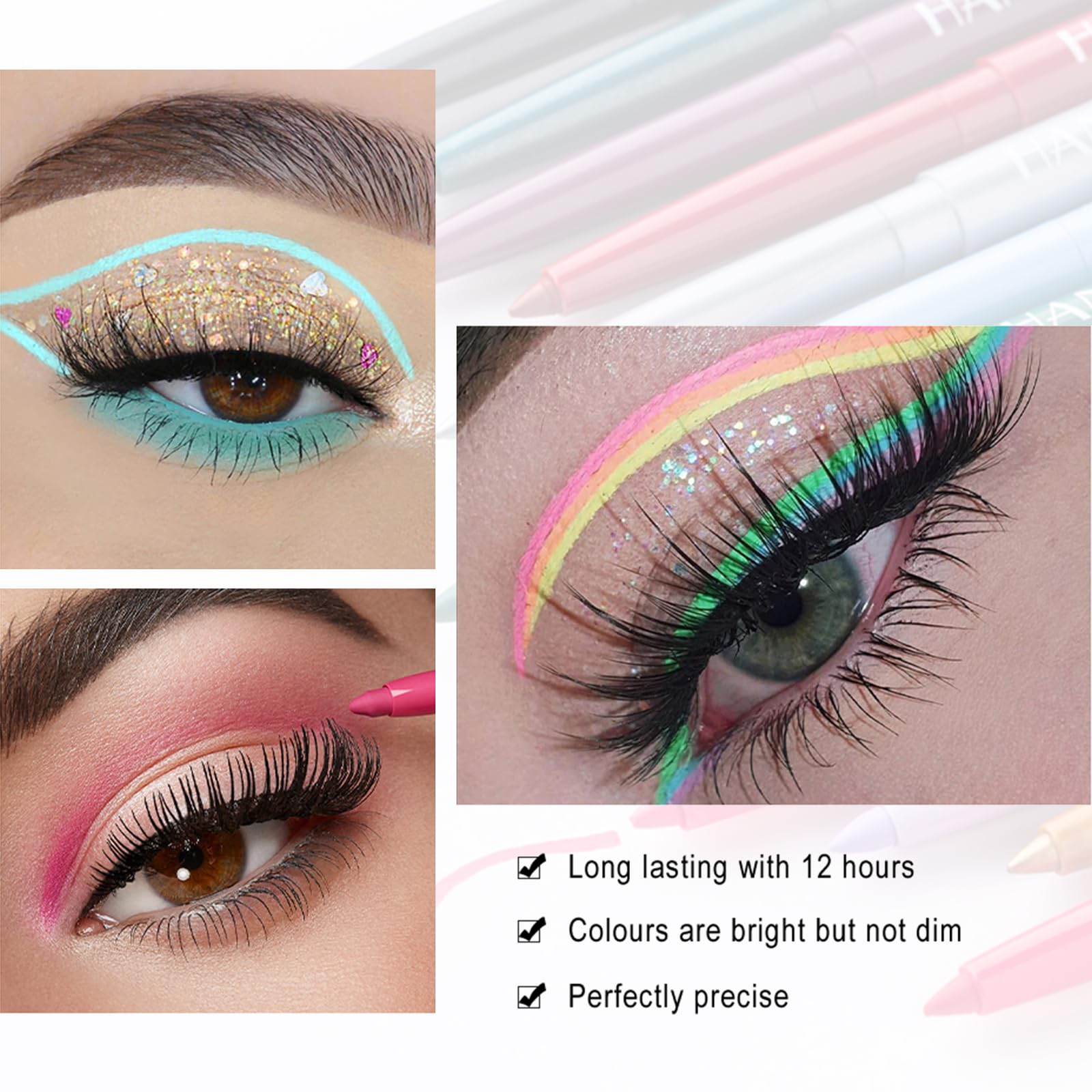 DekRion Eyeliner Pencil, Waterproof Eyeliner Long-lasting, Light-blue Eyeliners, High-Pigmented Colorful Eyeliners Easy To Use Eye Liner Pen for Women, Light-blue