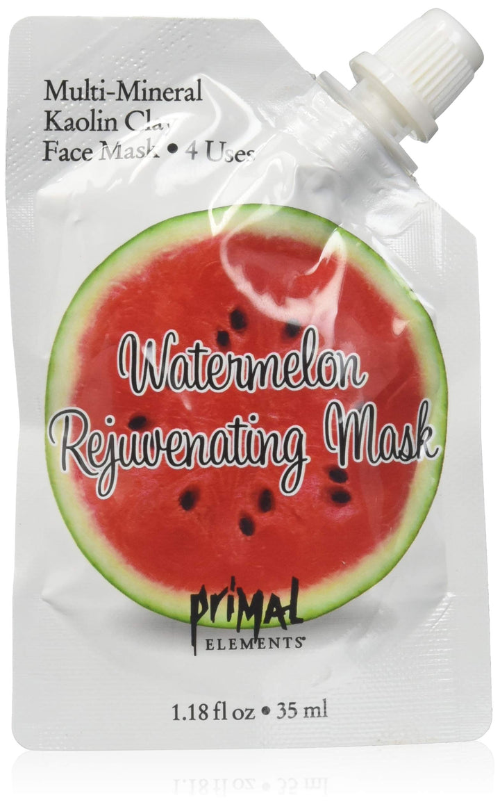 Watermelon Rejuvenating: Primal Elements Clay Face Mask, Detoxing Multi-Mineral Treatment, Multi-Use Package, 1.18 Ounces - Watermelon Rejuvenating