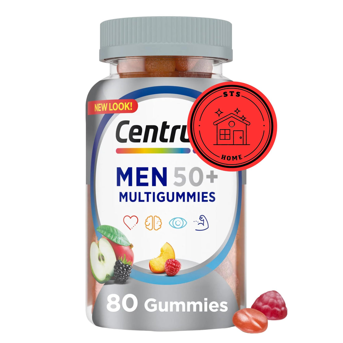 Men Multivitamin MultiGummies 50 Plus with Vitamin D3, B6 and B12 Multimineral Supplement, Assorted Fruit, 80 Count + STS Sticker.