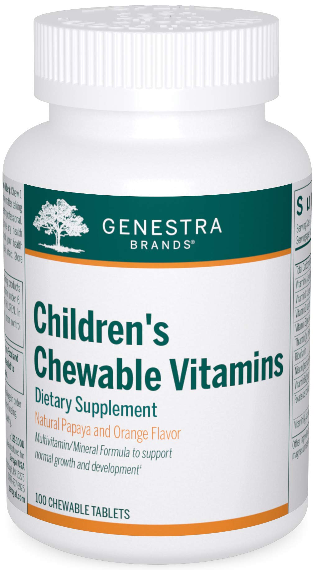 Genestra Brands Children's Chewable Vitamins | Vitamin-Mineral Supplement | 100 Chewable Tablets | Natural Papaya and Orange Flavor