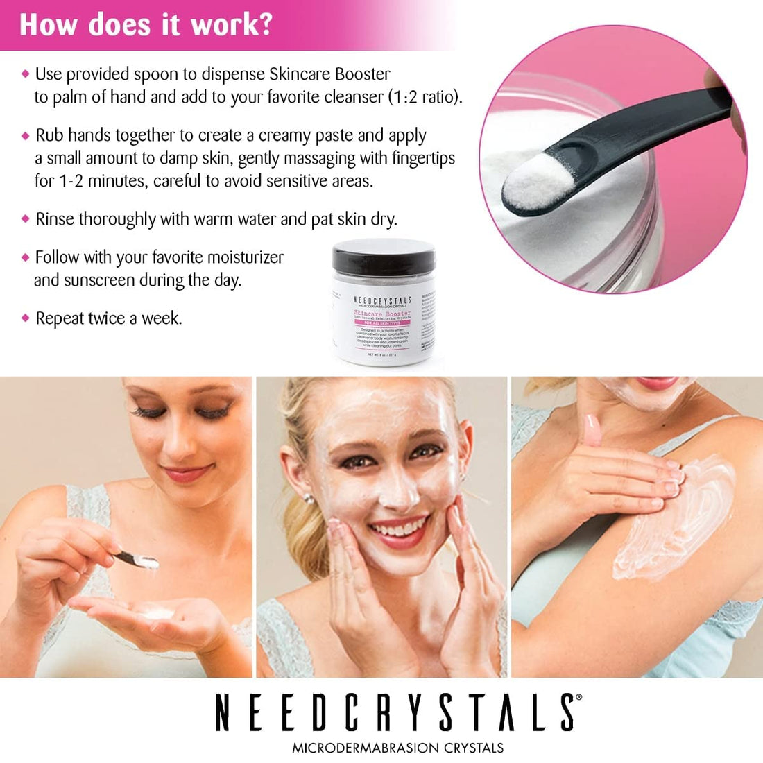 NeedCrystals Microdermabrasion Crystals DIY Facial Scrub. Natural Face Exfoliator for Dull or Dry Skin Improves Scars, Blackheads, Pore Size, Wrinkles, Blemishes & Skin Texture 4 oz. / 113 gr.