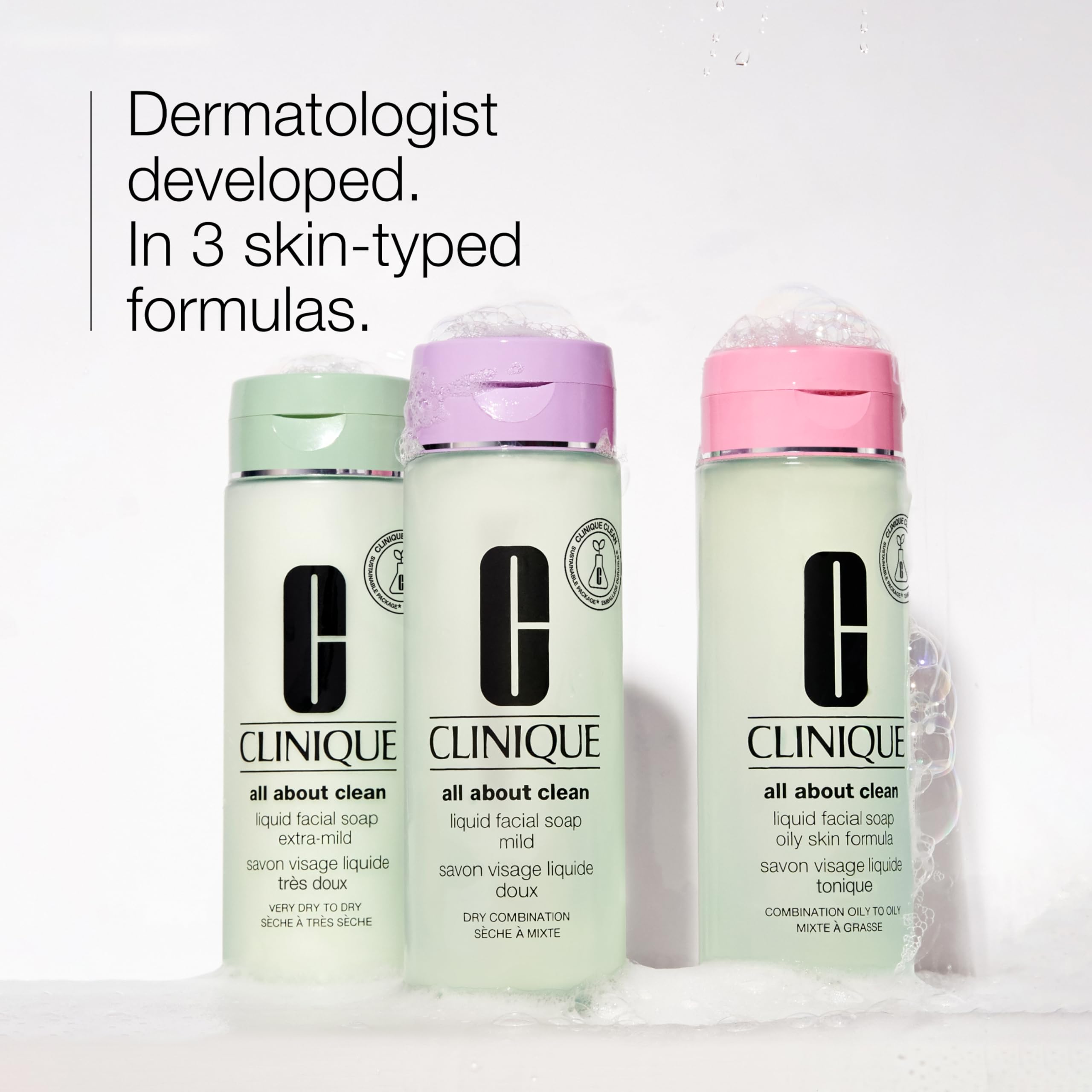 Clinique 3-Step All About Clean Liquid Gentle Facial Cleanser Soap | Face Wash For Dry Combination Skin | Type 2, 13.5 Fl Oz