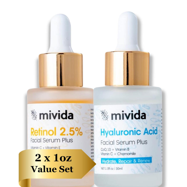 Anti-Aging Facial Serum Set of 2 | 2.5% Retinol Serum for Face + Hyaluronic-Acid face serum | Anti-Wrinkle, Lifting, Firming Serums 2X1 Fl Oz