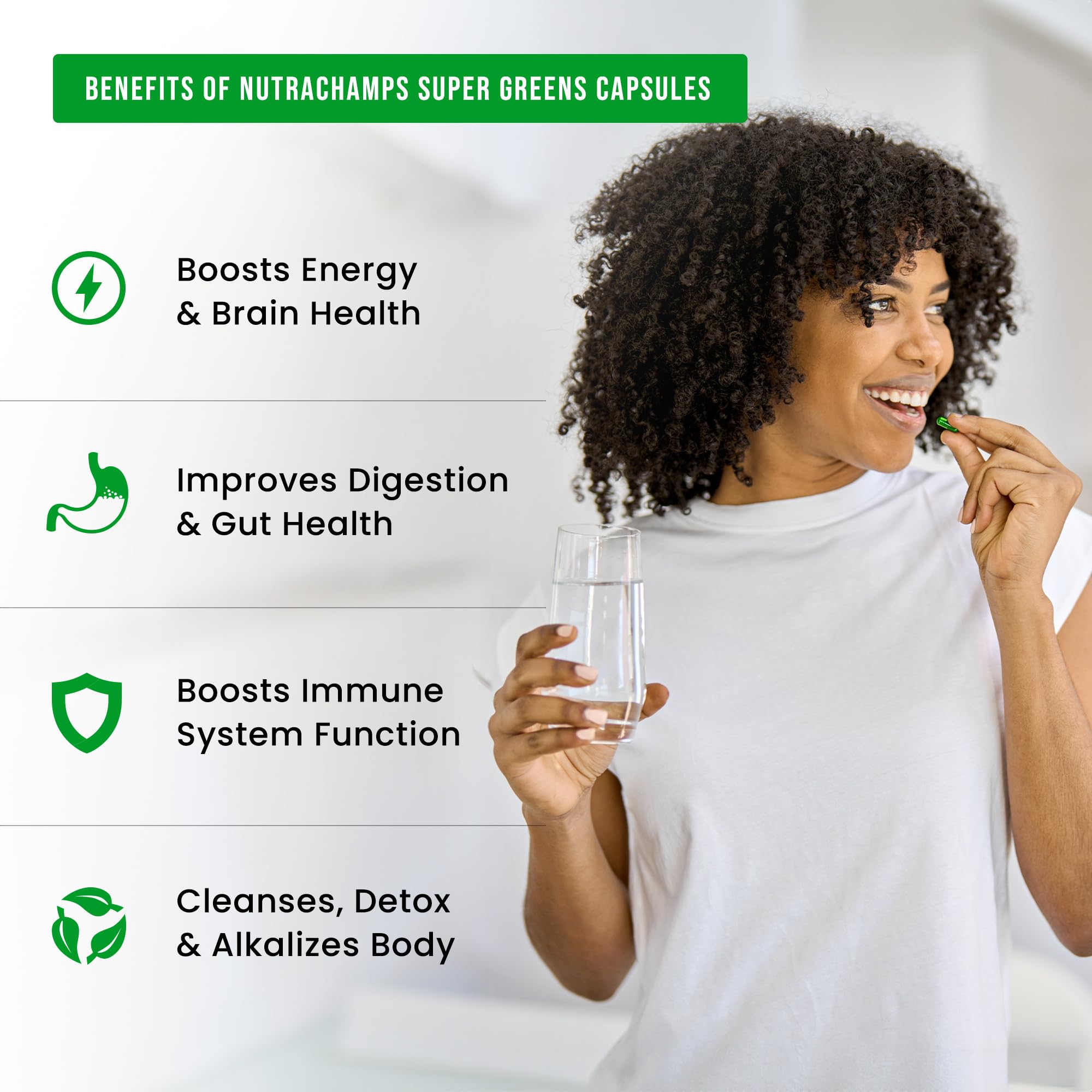 NutraChamps Organic Super Greens Capsules - Alfalfa, Spirulina, Chlorella & More - Antioxidant, Digestive Enzyme & Probiotic Blends - 150 Green Superfood Capsules