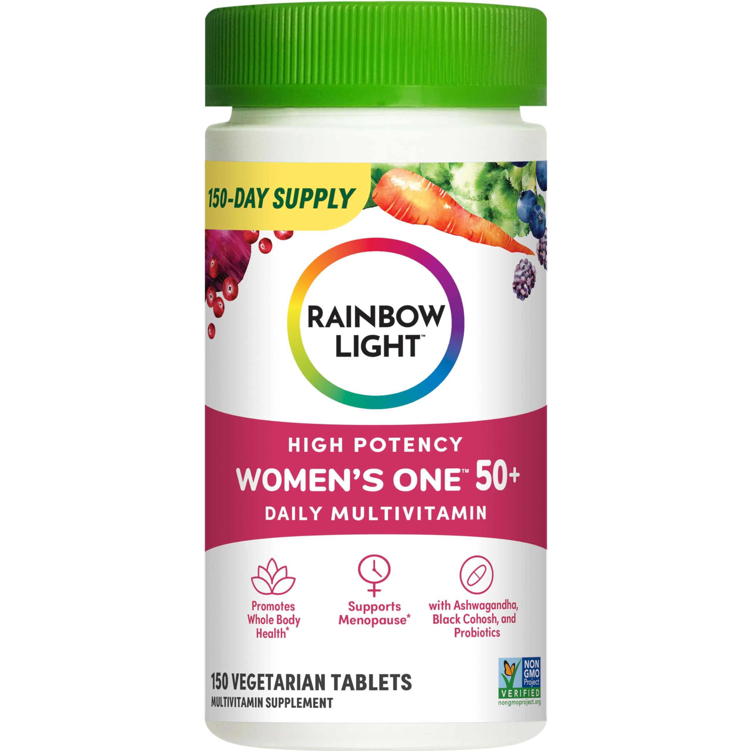 Rainbow Light Multivitamin for Women 50+, Vitamin C, D & Zinc, Probiotics, Women’s One 50+ Multivitamin Provides High Potency Immune Support, Non-GMO, Vegetarian, 150 Tablets
