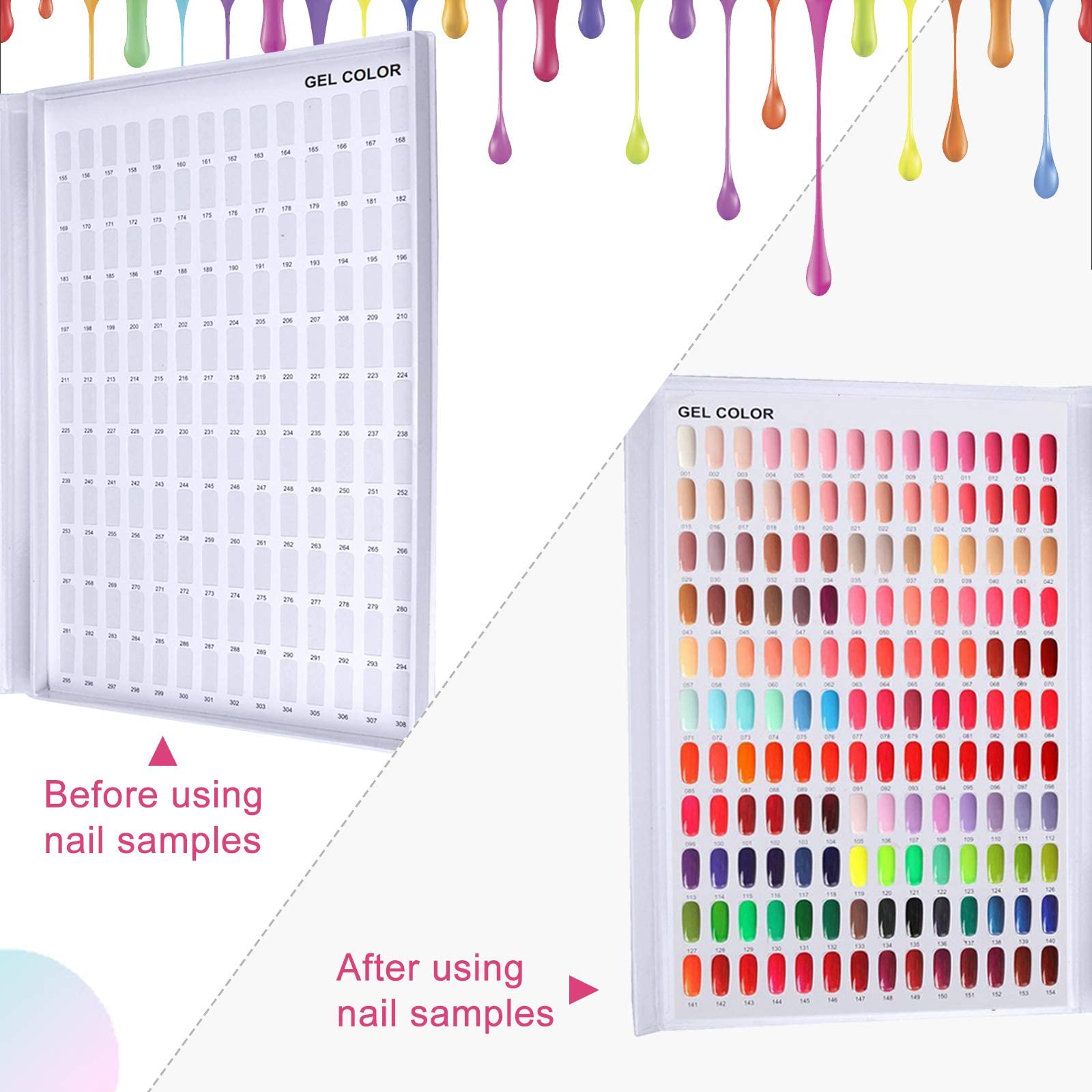 Nail Color Chart Display, Nail Gel Polish Display Nail Practice Design Board, Nail Swatch Book Display Nail Art for Nail Salons, DIY Nail Art at Home(308 Colors)