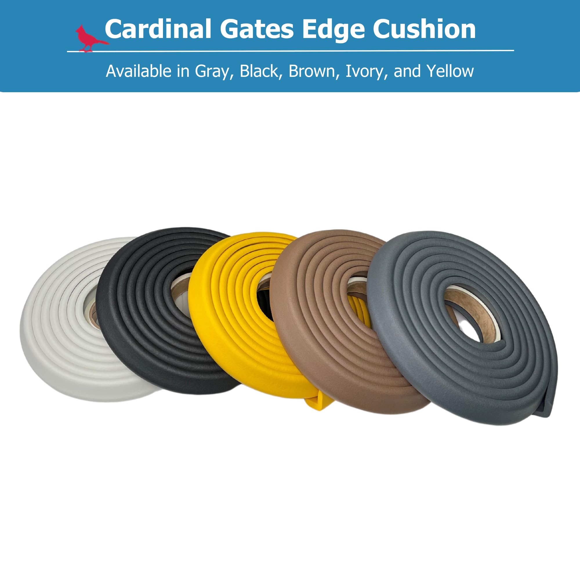 Cardinal Gates EC Edge Cushion for Baby Proofing - Edge Corner Protector Soft Foam Strip for Baby Safety – Guard Against Child Injury on Desk, Table, Bed - 12 Feet of Padding - Made in USA – Brown