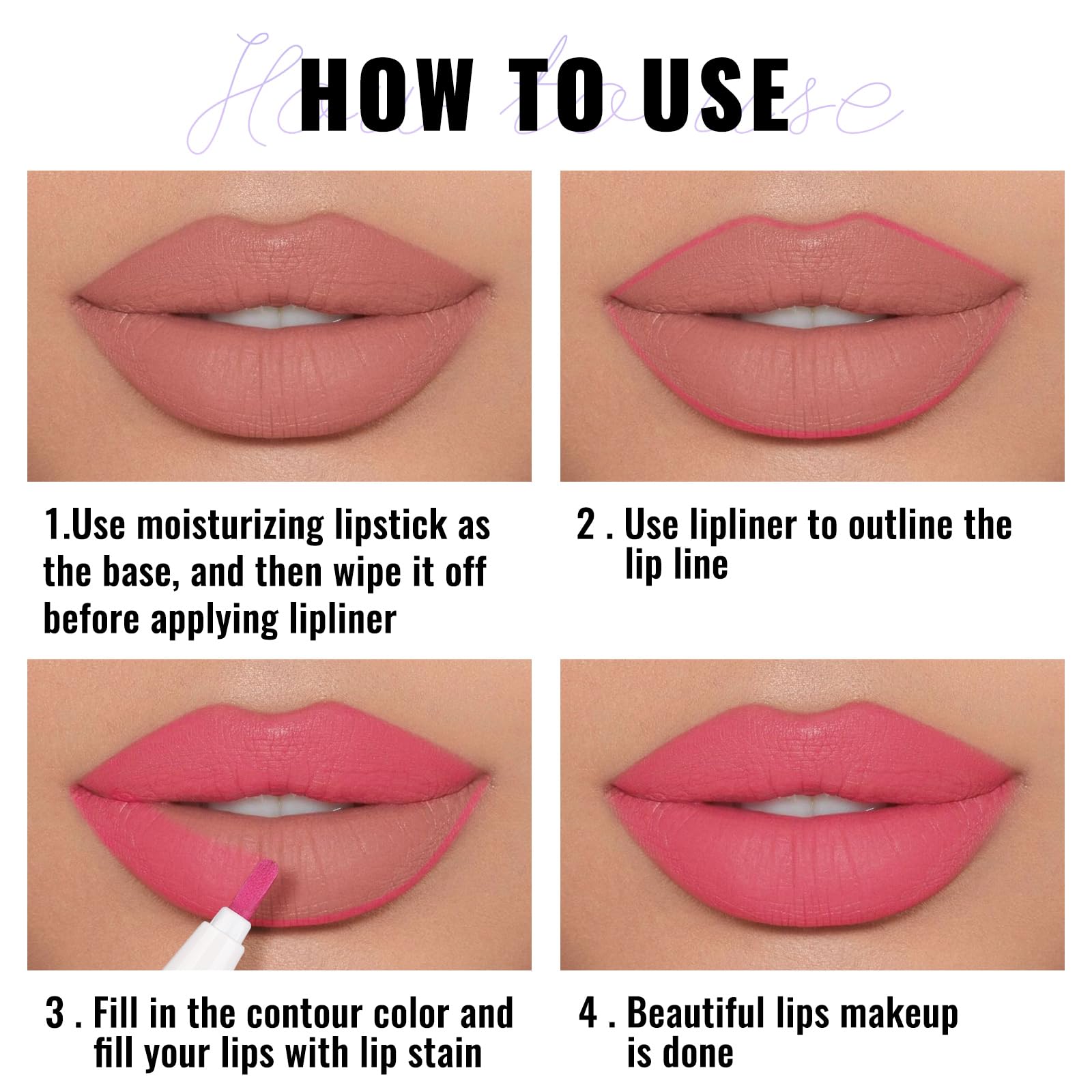 UCANBE 2pcs Matte Lip Tint Stain Set, 1 Lip Stain & 1 Lip Liner Pencil, Long Lasting Waterproof Lightweight Non-sticky Liquid Lipstick for Women & Girl (01 NUDE PINK)