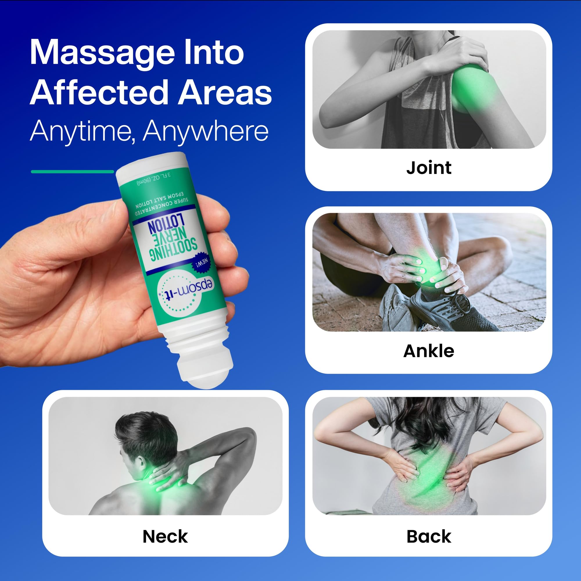 EPSOM-IT Soothing Nerve Lotion - Roll On Epsom Salt Magnesium Lotion, Topical Magnesium Cream with Capsaicin & Arnica for Tired Muscles and Sleep, 3oz