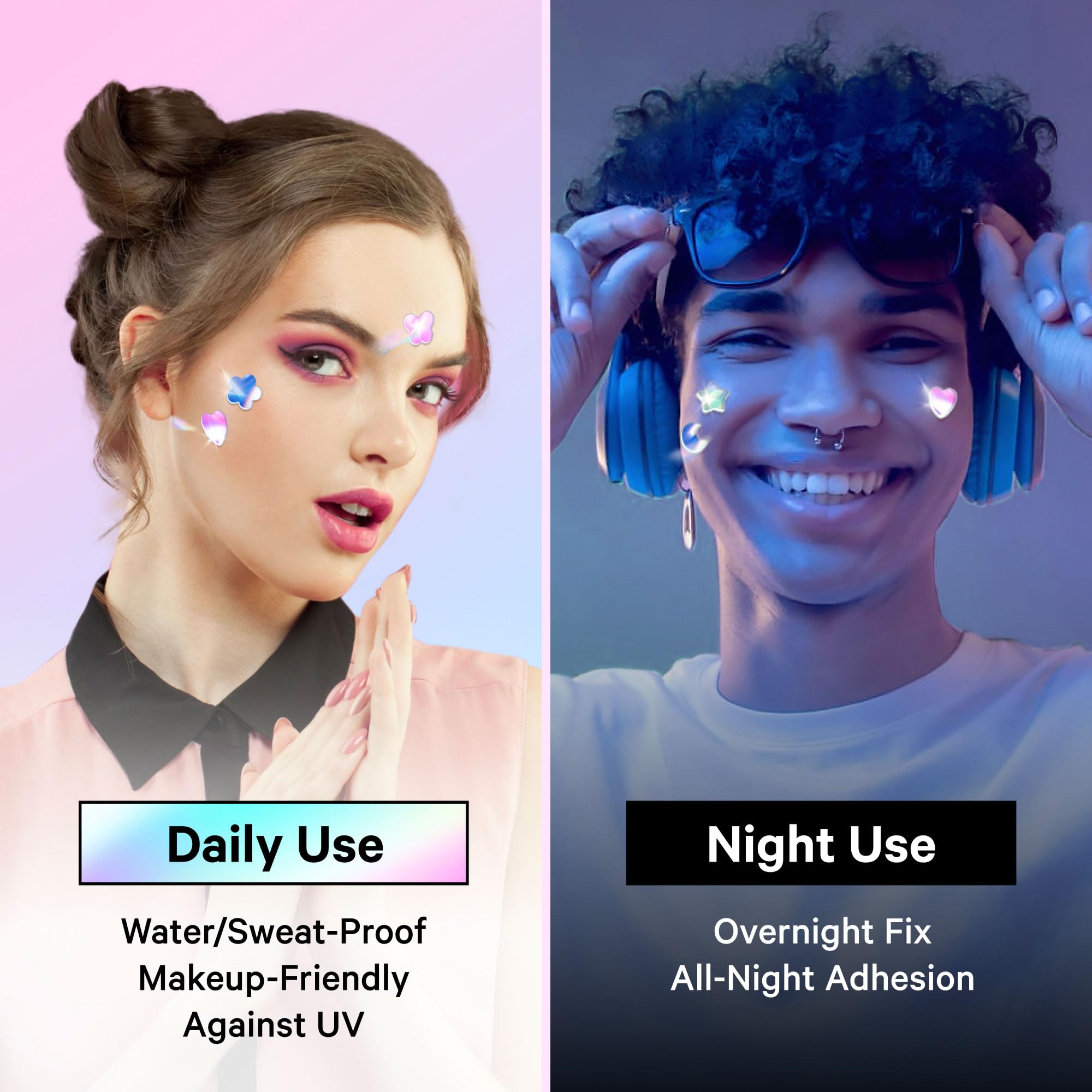 Sosky Hologram Pimple Patches for Face, Hydrocolloid Acne Patches with Salicylic Acid, Cute Star Zit Stickers,Colorful Blemish Covers,48 Count Blue Pink Star Moon Cloud Butterfly