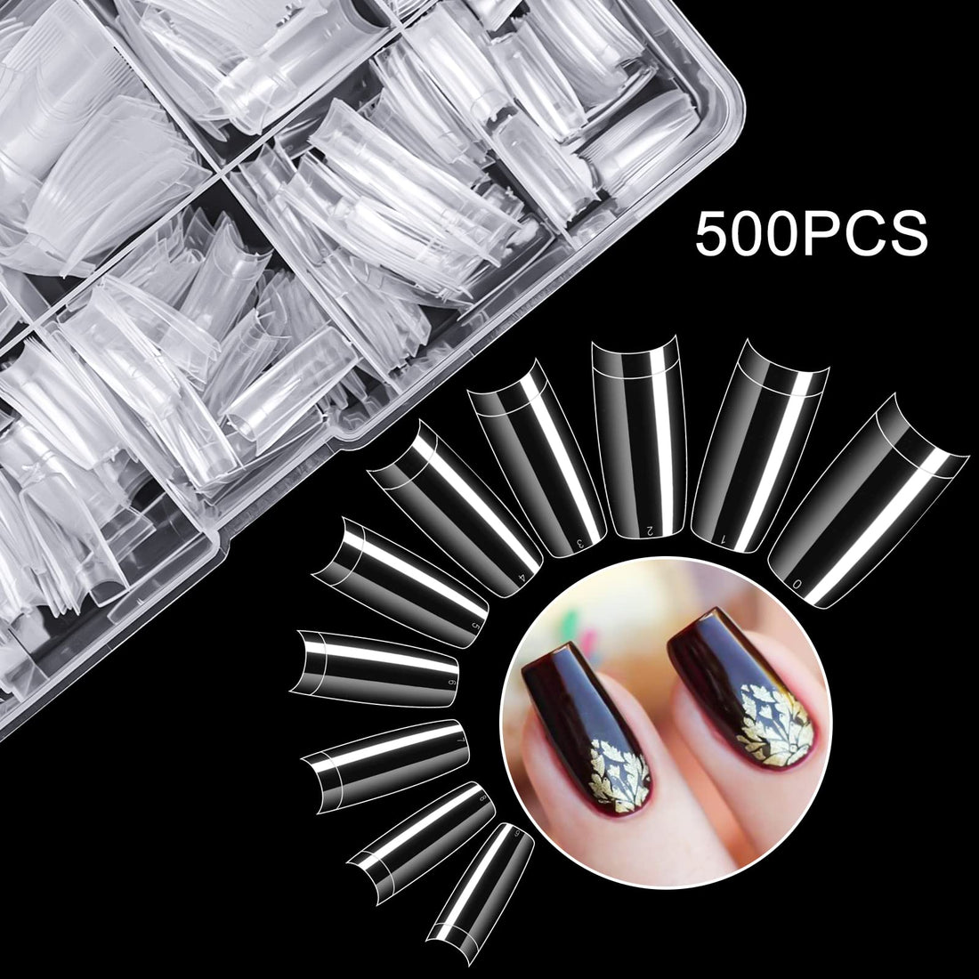 krofaue 500PCS Clear False Nails Tips - Half Cover Lady French Style Acrylic Artificial Tip Manicure with Box of 10 Sizes for Nail Tips Art Salons and Home DIY