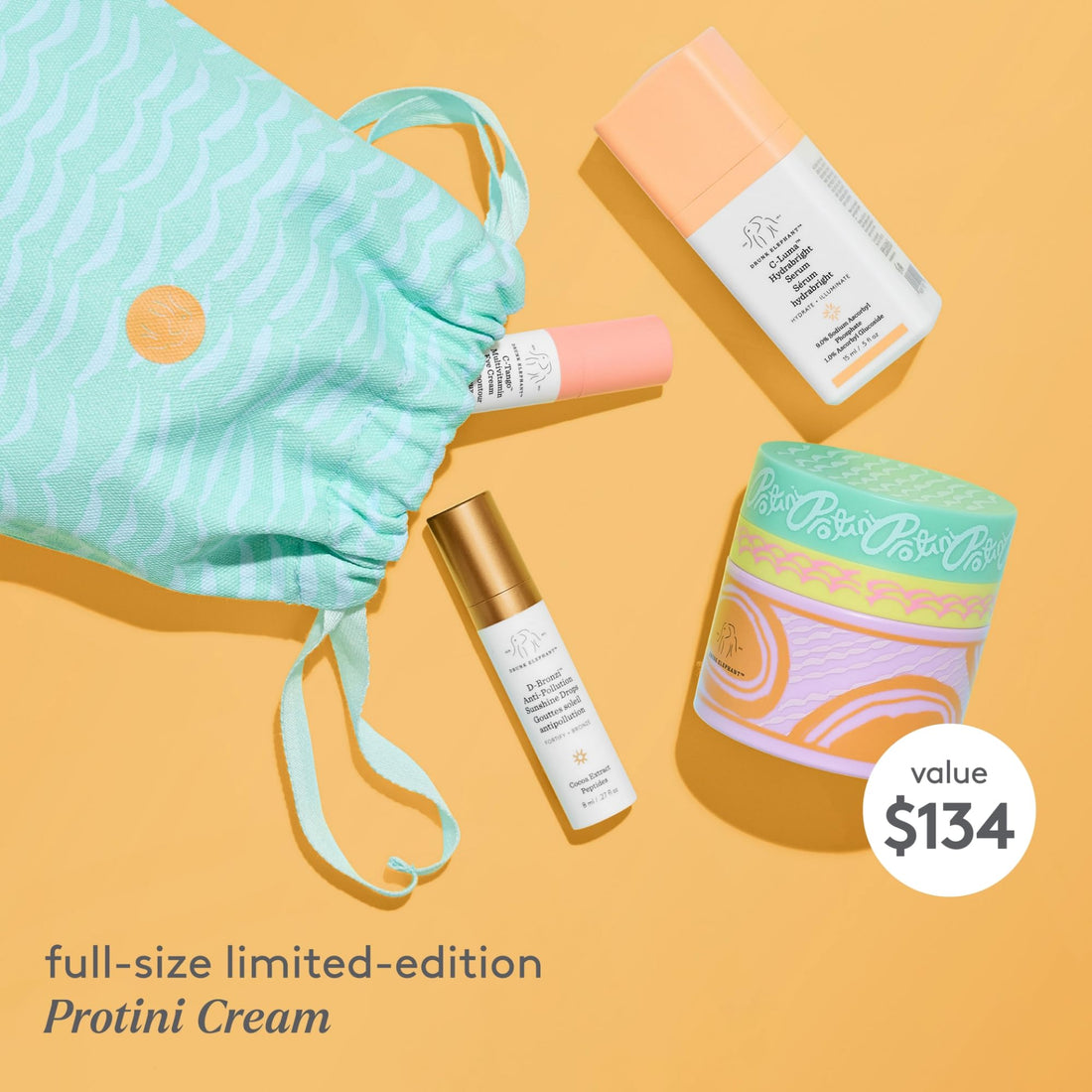 Drunk Elephant Daytime Exhibit - Protini Polypeptide Cream (50ml/1.69 fl oz), D-Bronzi (8ml/.27 fl oz), C-Luma Hydrabright Serum (15ml/.50oz), C-Tango Eye Cream (5ml/.16 fl oz) - Holiday Gift Set