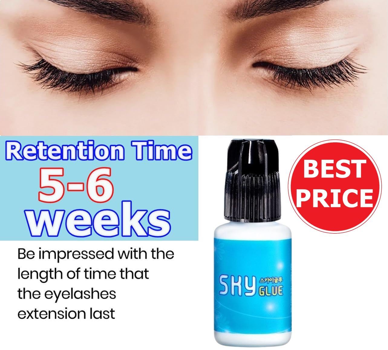 2 Bottles Sky Glue D for Eyelash Extension 5ml - Professional Powerful Strong Black Eyelash Individual Extension Adhesive / 1-2s Fast Drying / 5-6 Weeks Lasting time TUBeauty
