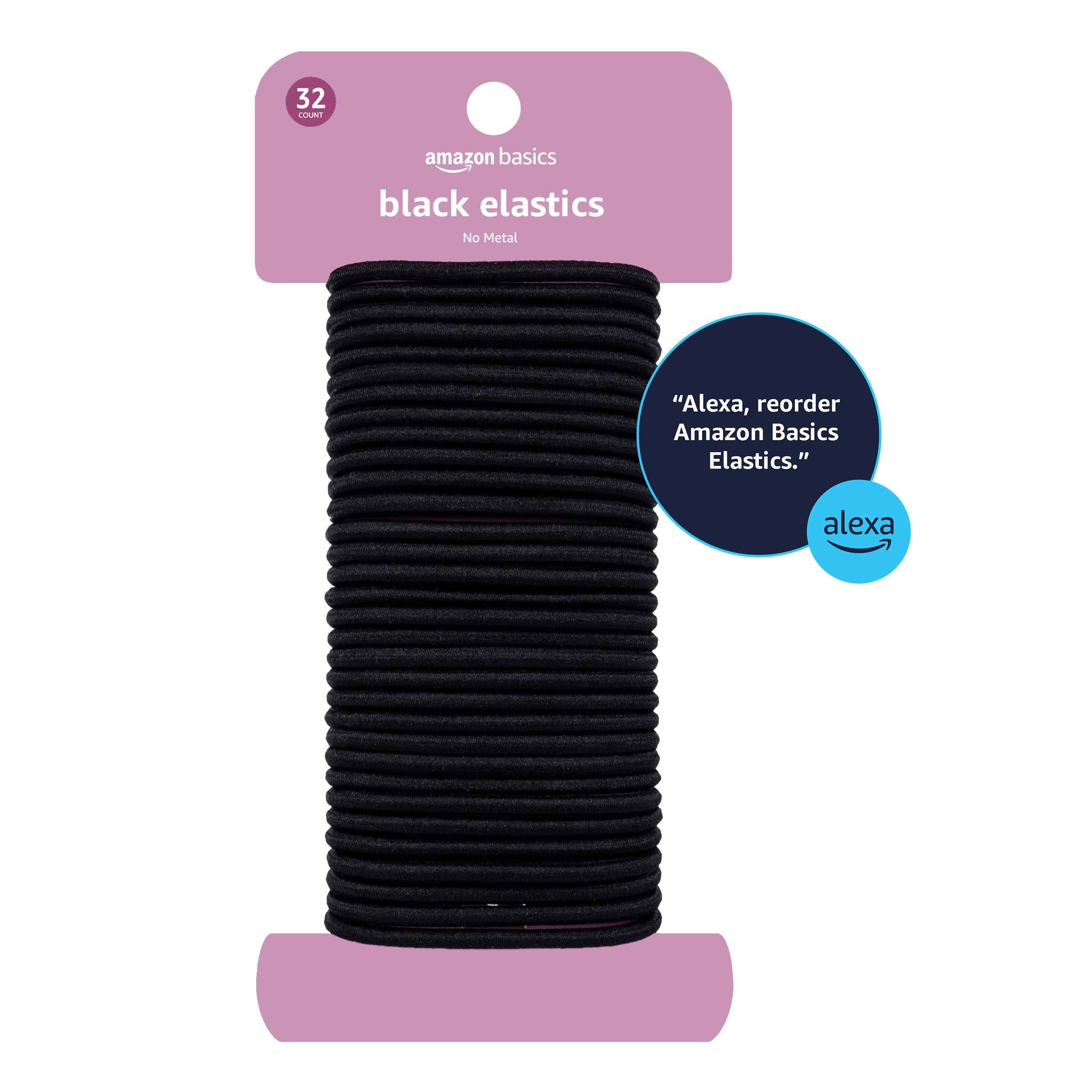 Amazon Basics Pony Tail Hair Ties - Black 4 MM Elastics for All Types, 32 Count