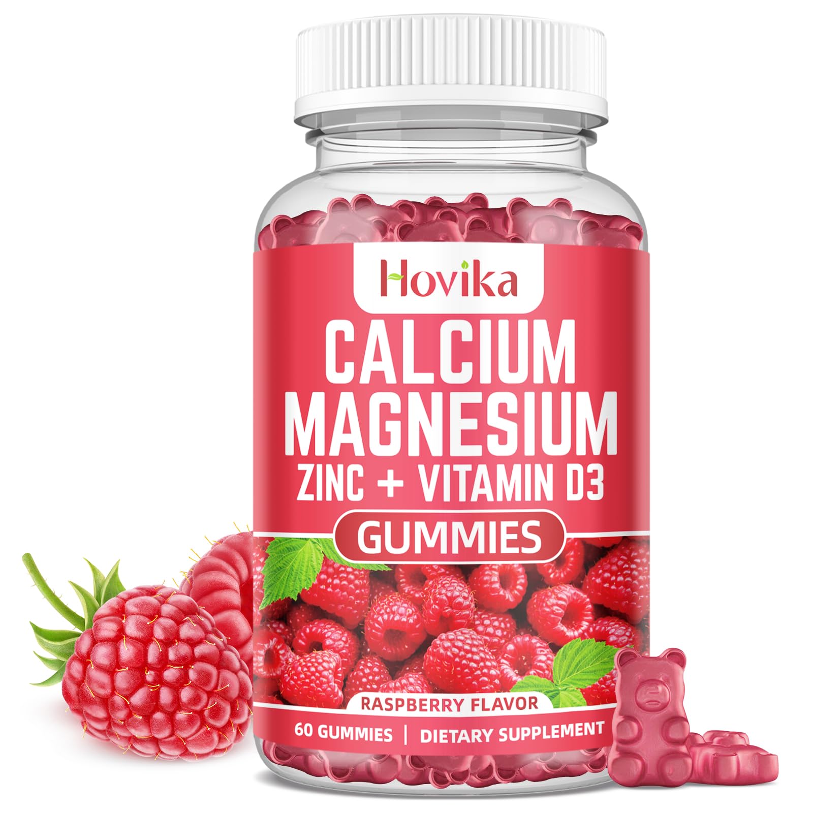 Calcium Magnesium Zinc Gummies with Potassium Vitamin C, B6, D3, K2 - Calcium for Women & Men - Calcium Magnesium Zinc Multi Vitamin Supplement for Bones, Muscles, Teeth, Calm Mood & Immunity - 60 Cts