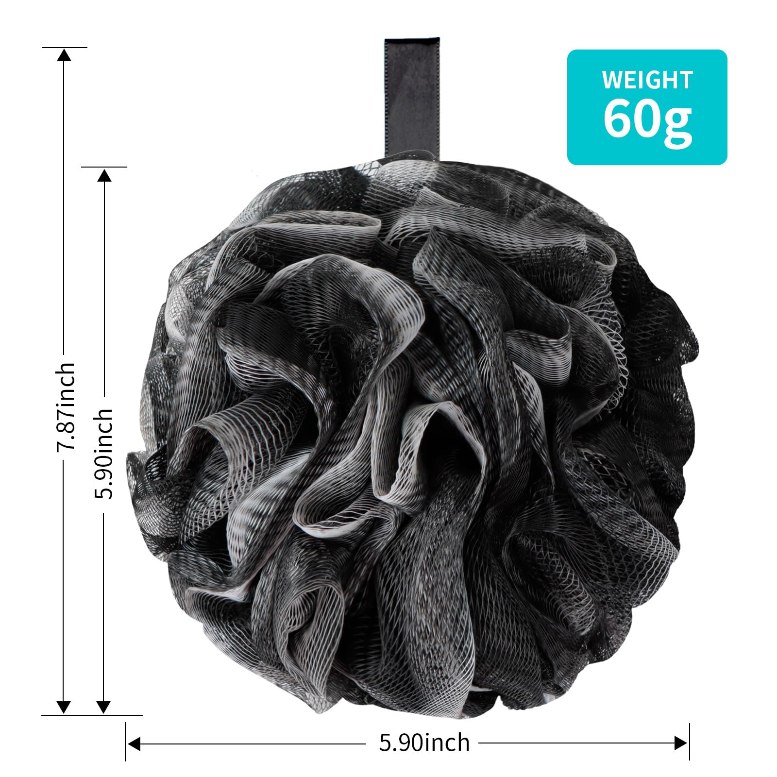 BCKENEY Bath Loofah Shower Sponge Body Back Scrubber Soft Mesh Shower Puffs Exfoliating Loofa for Women & Men Bath Accessories Cleaning Tool (Pack of 4 60G Loofah, Dark Elf)