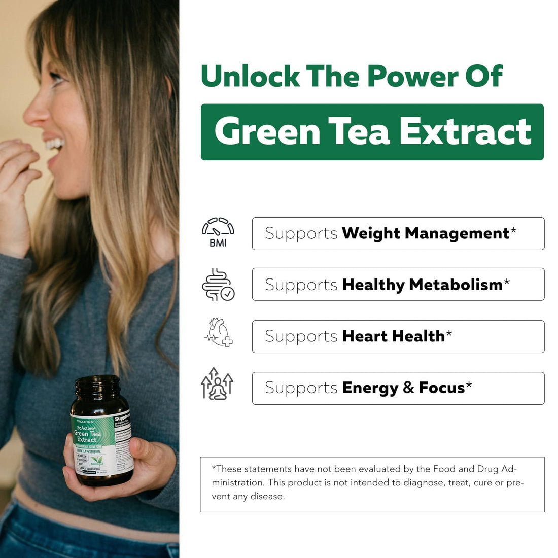 SoActive Green Tea Extract - Clinically Proven Green Tea Phytosome - 200% Better Absorption & Effectiveness - Clinically Validated Dose - Supports Metabolism & Weight Management - 60 Capsules