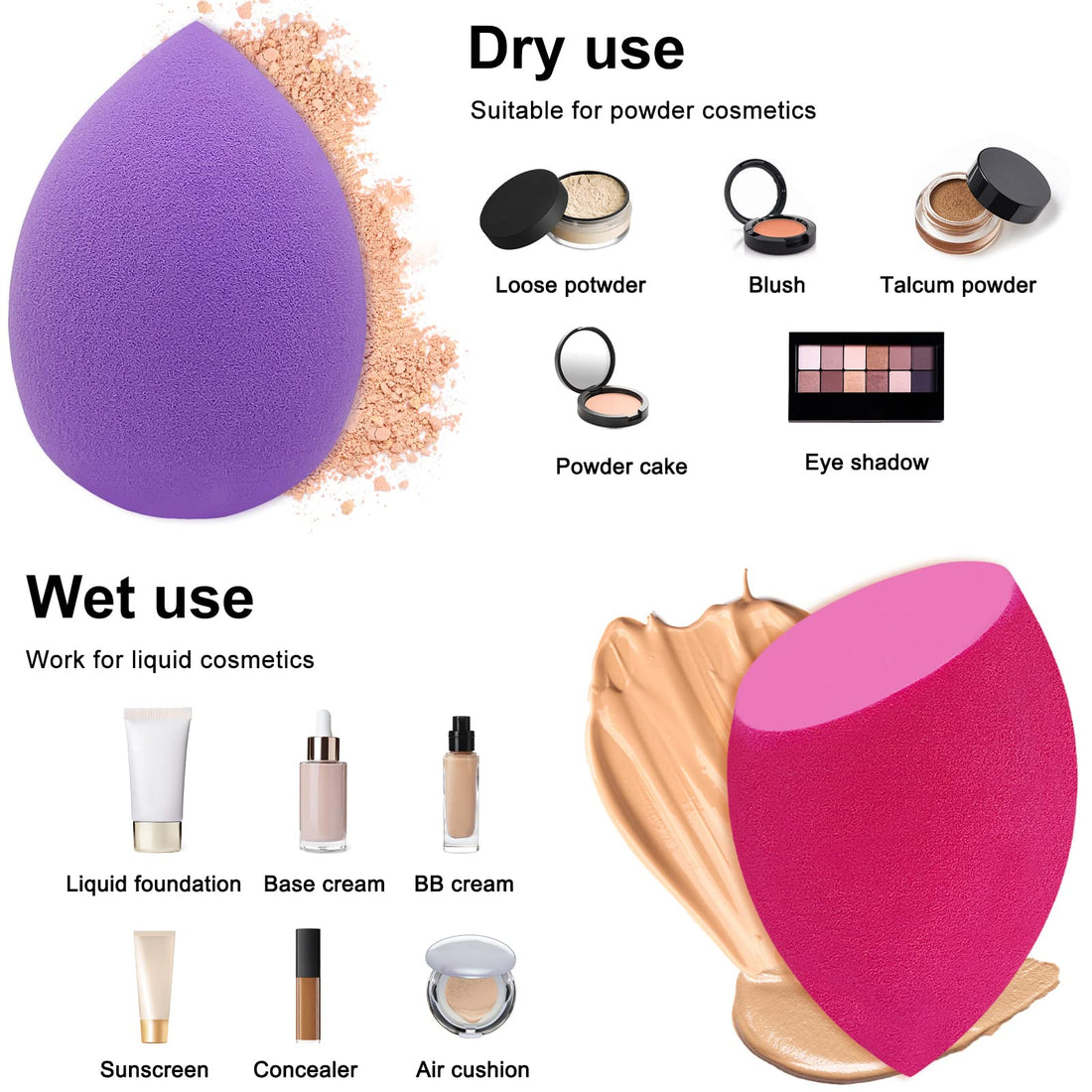 12 Pieces Professional Makeup Sponge Set,Latex Free Flawless Soft Setting Face Puffs,Multicolor Makeup Blending Sponge Cosmetic Applicator for Powder,Liquid,Facial Makeup Tools