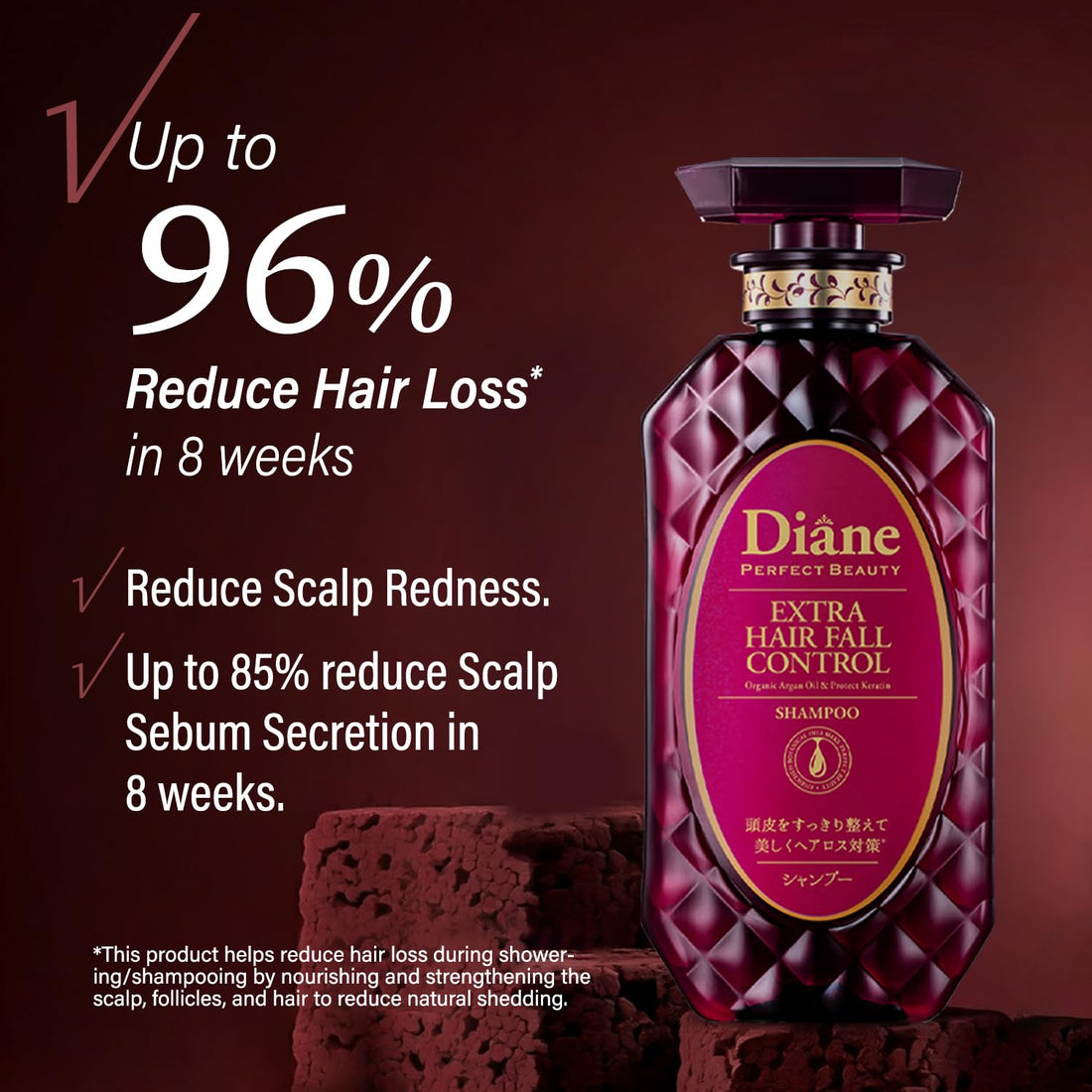 Moist Diane Keratin Shampoo for Hair Loss & Itchy Scalp Men & Women, Organic Shampoo with Argan Oil & Wasabi from Japan, Dry Scalp Solution for Hair Thickening, EXTRA HAIR FALL CONTROL, 15.2 Fl Oz