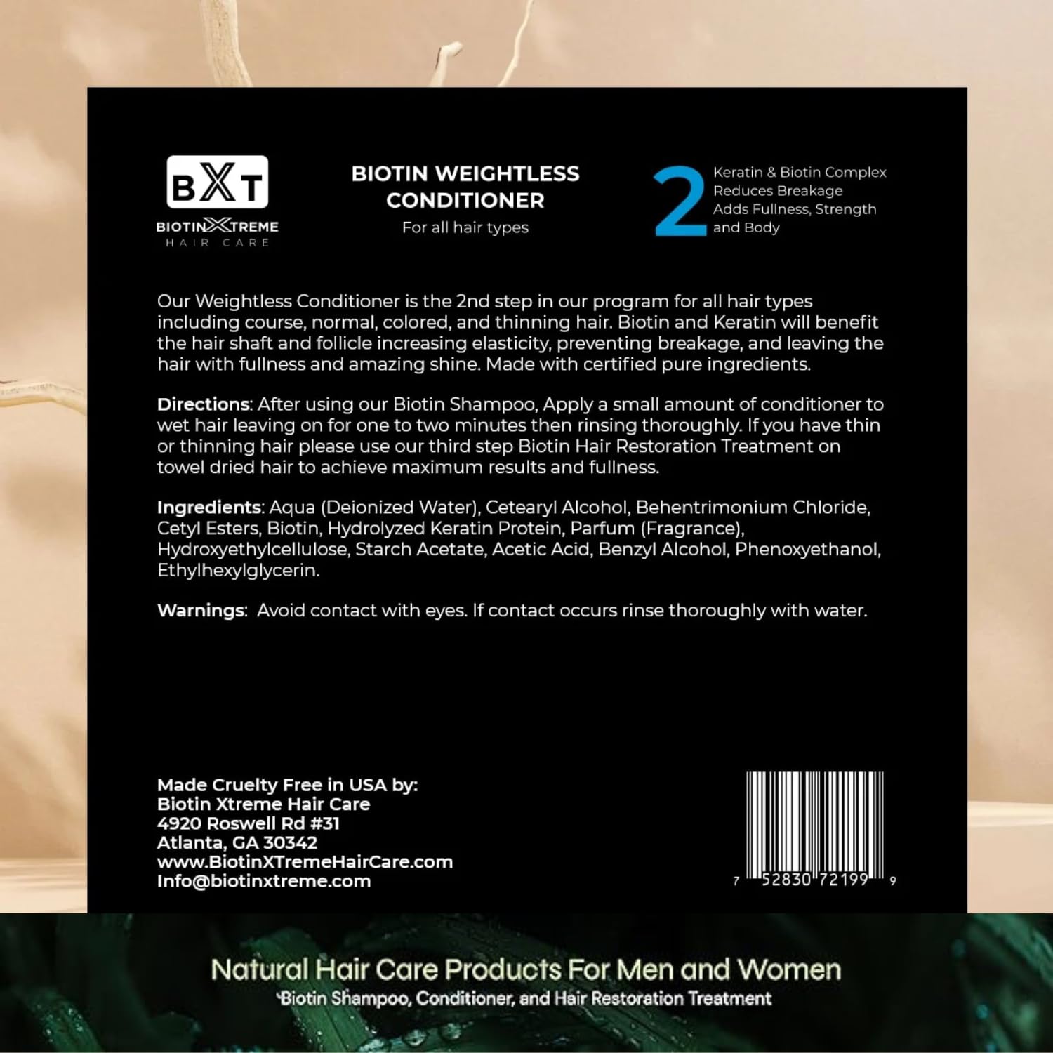 Biotin X Treme Natural Hair Growth Biotin and Keratin Conditioner for Thinning Hair - Strengthens, Smooths, and DHT Blocker - Color-Safe, Sulfate, Paraben, and Gluten-Free for Fine and Damaged Hair