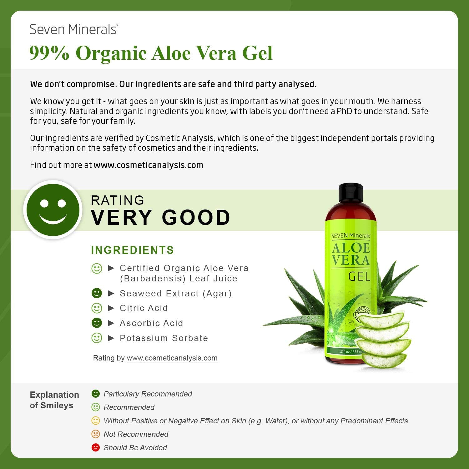 Aloe Vera Gel - 99% Organic, Big 12 oz - NO XANTHAN, so it Absorbs Rapidly with No Sticky Residue - made from REAL JUICE, NOT POWDER