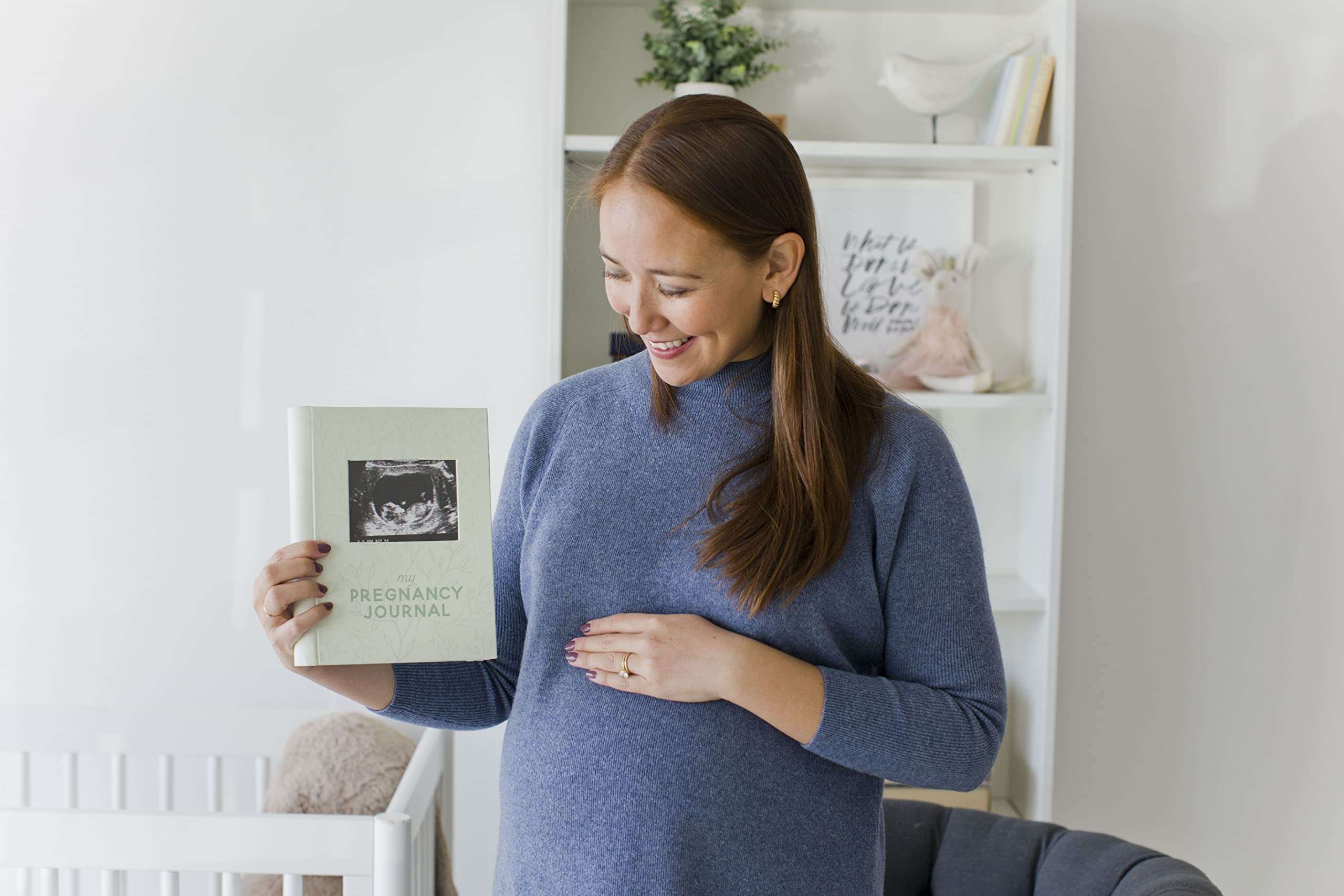 Pearhead My Pregnancy Journal, Keepsake Pregnancy Memory Book with Sonogram Photo Insert, Pregnant Trimester Milestone Tracker Notebook, Expecting Mom Gift, Sage Green Leaf