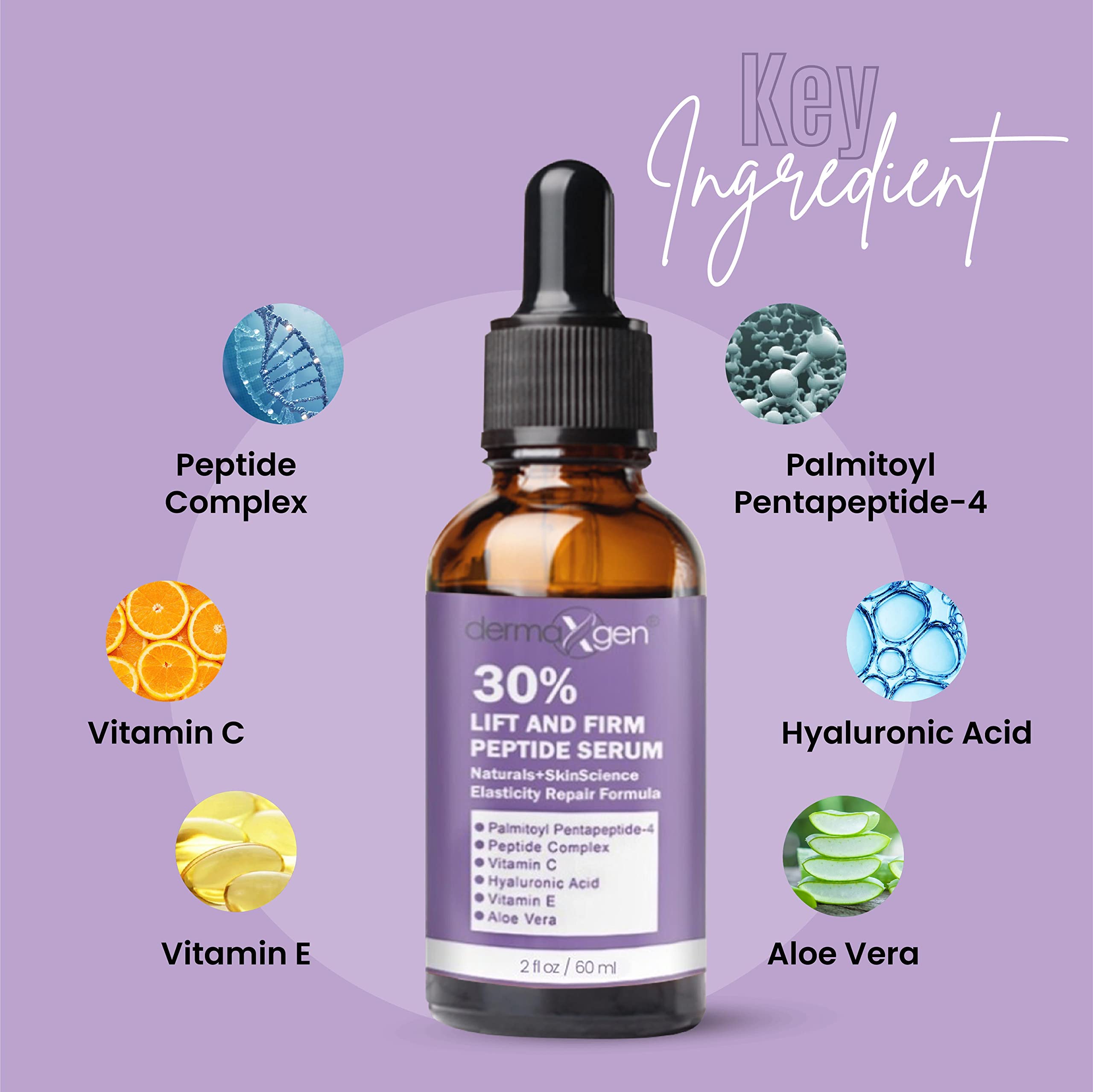 Dermaxgen Lift And Firm - 30% Peptide Serum, Matrixyl 3000, Vitamin C & E + Hyaluronic Acid + Aloe Vera, Lifts, Firms & Tightens Skin + Pure Organic Anti-aging Serum (2 Fl Oz)