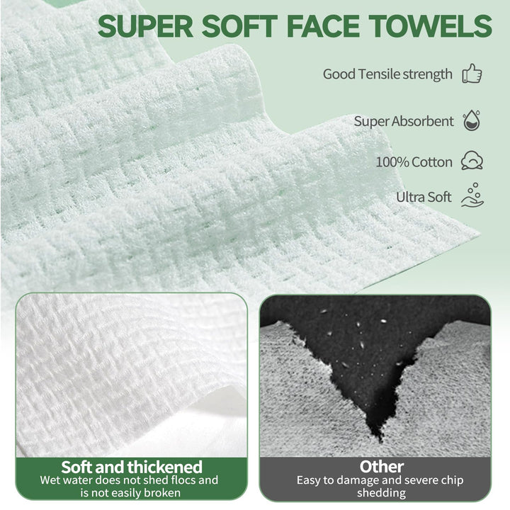 Disposable Face Towel 10×12, Biodegradable Large Dry Face Wipes Facial Towels, for Washing Super Soft & Thick Face Cloths Towelettes for Makeup Removing, Cleansing, Nursing, Travel, 50 Count