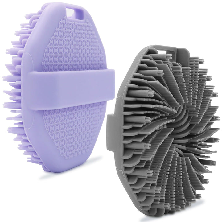 2-Pack Silicone Body Scrubber Shower Brushes,Exfoliating Body Scrubber for All Skin Type, Eco Friendly Shower Scrubber for Body, Silicone Body Brush for Showering (Gray & Purple)