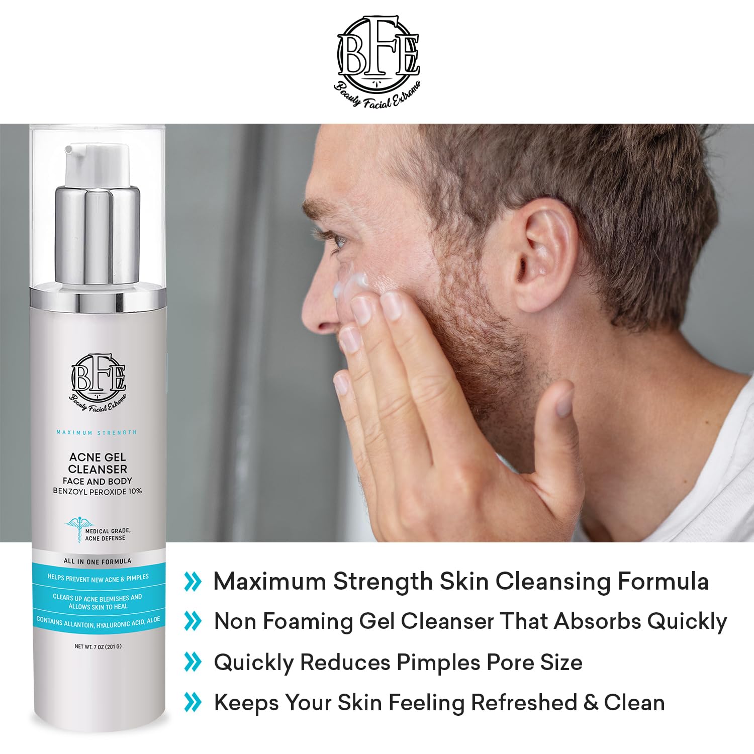 Acne Face wash Treatment with Benzoyl Peroxide 10% - Fight Acne Blemishes on Contact for Cystic Breakouts, Oily Skin, Clogged Pores, Blackhead, Whitehead & Pimples. Achieve Clear Skin.