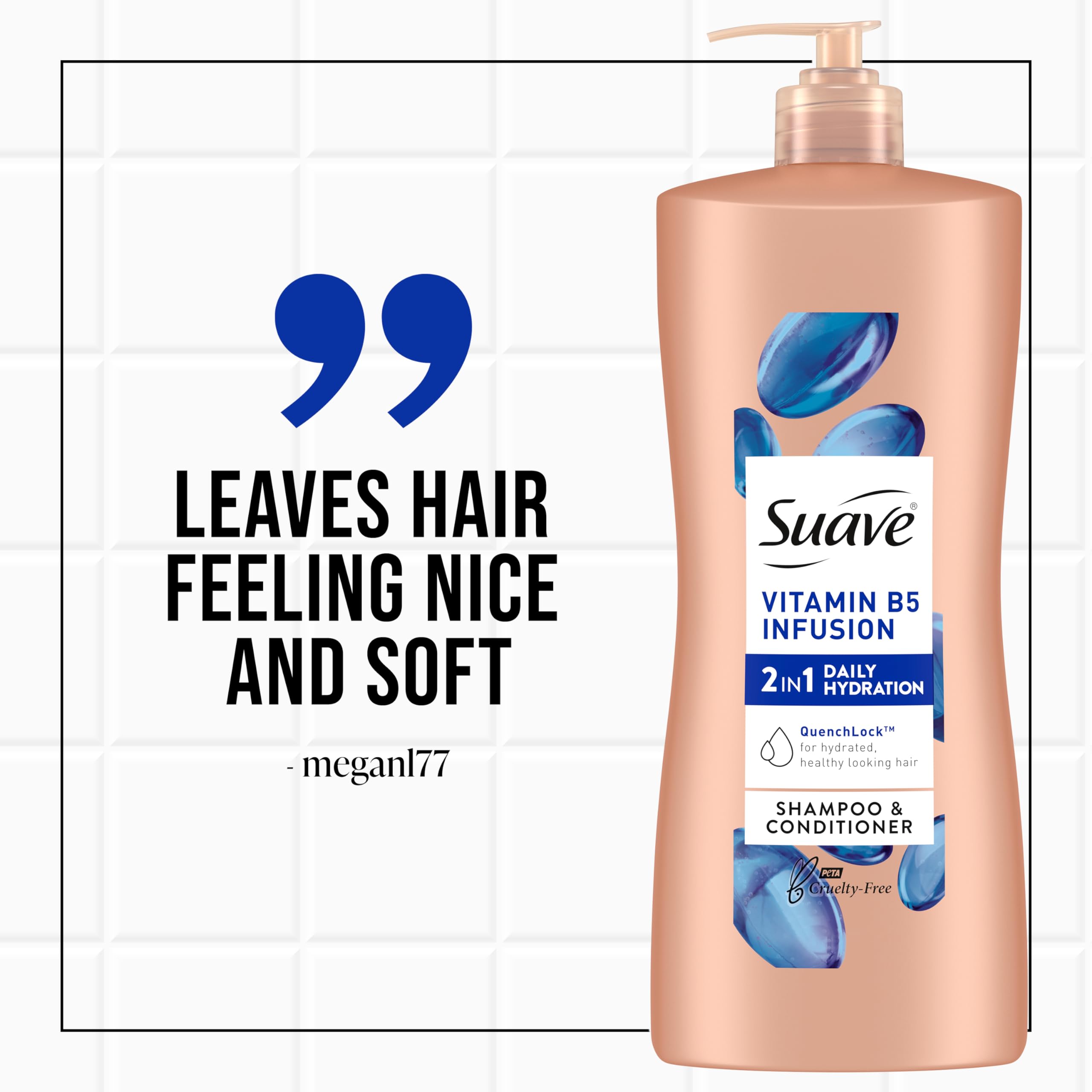 Suave 2-in-1 Moisture Shampoo & Conditioner with Vitamin B5 Infusion and pH Balanced Salon Formula, Anti-Frizz Cleansing for Dry Hair, 28 Oz (Pack of 4)