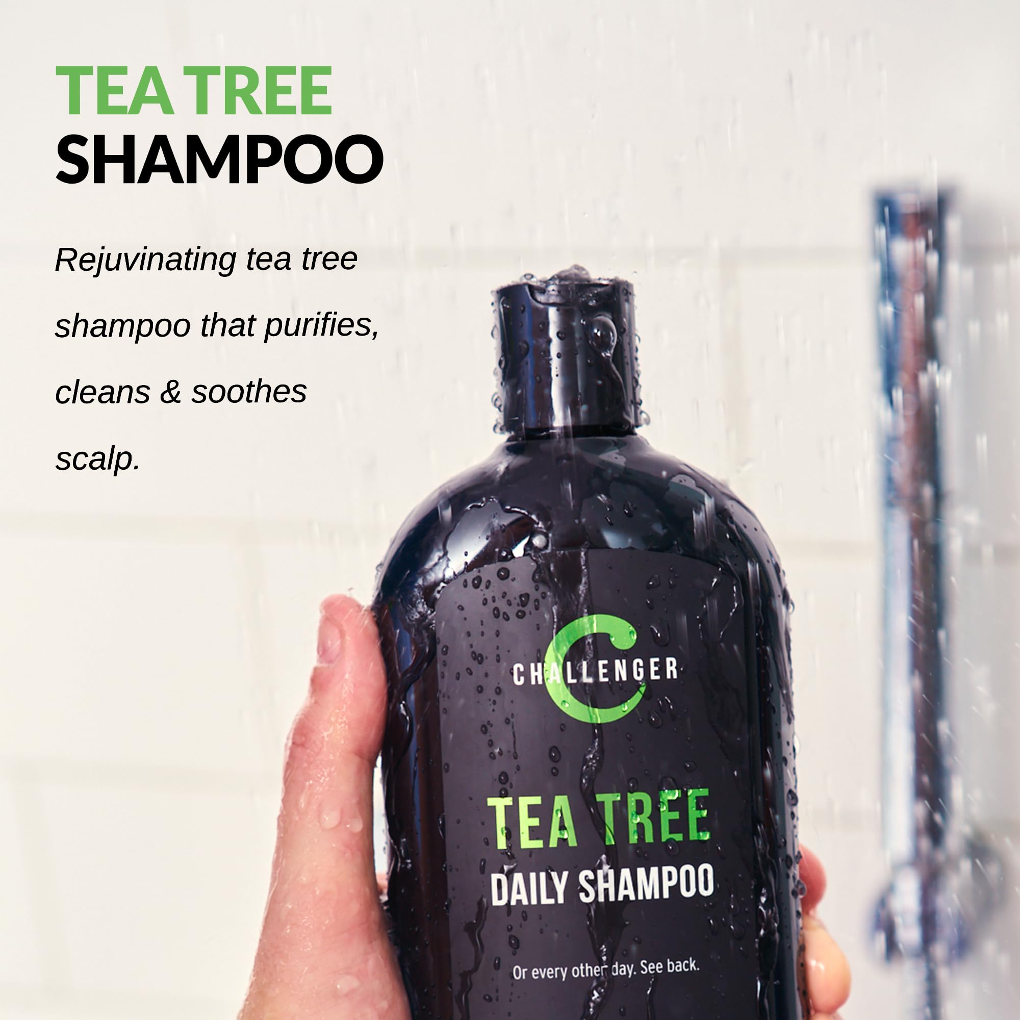 Challenger Tea Tree Shampoo - 16Oz Sulfate Free W/Vitamins, Argan Oil, Biotin - For Men & Women - Keratin, Vitamin C, Vitamin D, Protein, No Artificial Colors (2-3 Month Supply)