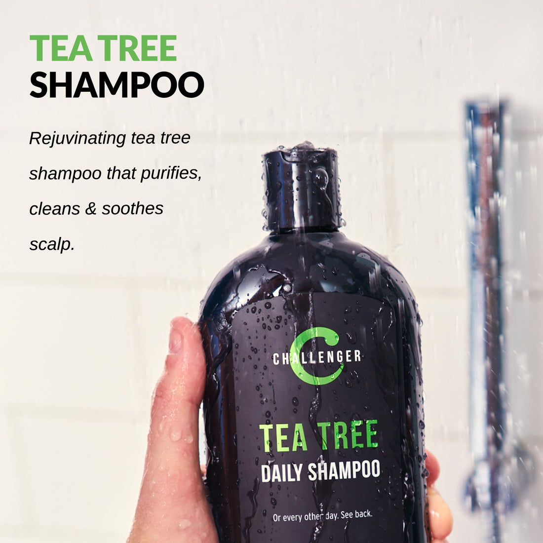 Challenger Tea Tree Shampoo - 16Oz Sulfate Free W/Vitamins, Argan Oil, Biotin - For Men & Women - Keratin, Vitamin C, Vitamin D, Protein, No Artificial Colors (2-3 Month Supply)
