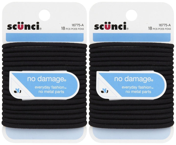 Scunci No Damage Elastic Hair Bands Black 18 ct Large 2 pk