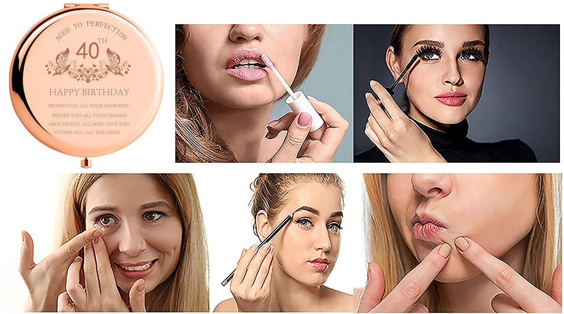 SFHMTL 40th Birthday Gift for Mom Stainless Steel Portable Compact Makeup Mirror Behind You All Your Memories Presents with Gift Box Engraved Cosmetic Mirror for Aunt Wife Coworker Rose Gold