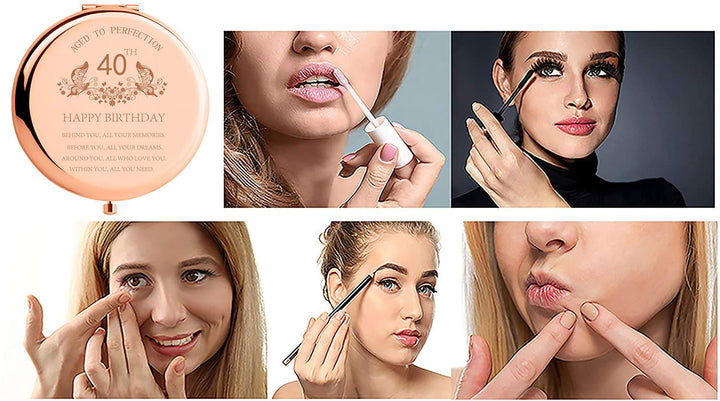 SFHMTL 40th Birthday Gift for Mom Stainless Steel Portable Compact Makeup Mirror Behind You All Your Memories Presents with Gift Box Engraved Cosmetic Mirror for Aunt Wife Coworker Rose Gold