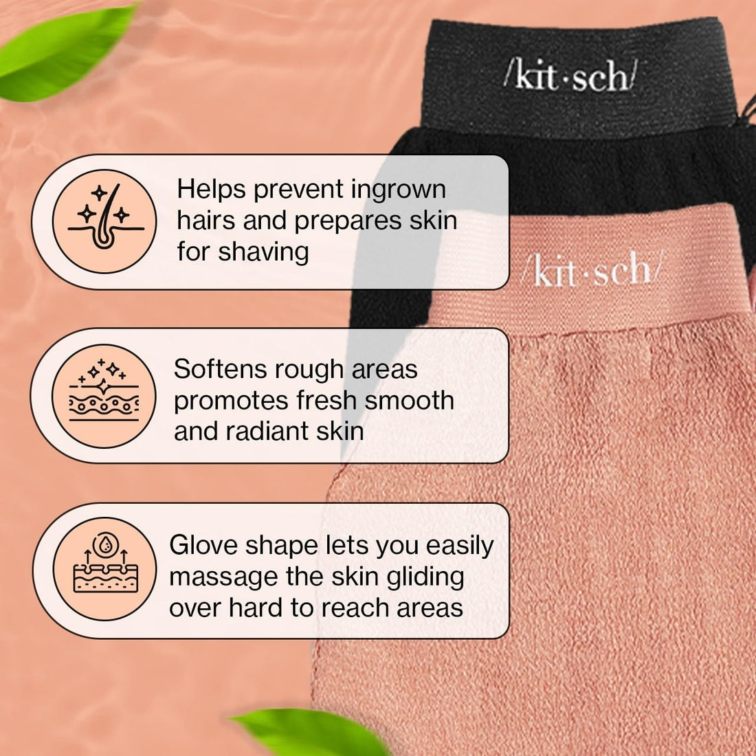 Kitsch Deep Exfoliating Glove 2pcs, Exfoliating Body Scrubber Exfoliator, Korean Exfoliating Mitt, Dead Skin Remover for Skin Cell Renewal, for Shower, Bath, Beauty & Skin Care, Black & Terracotta