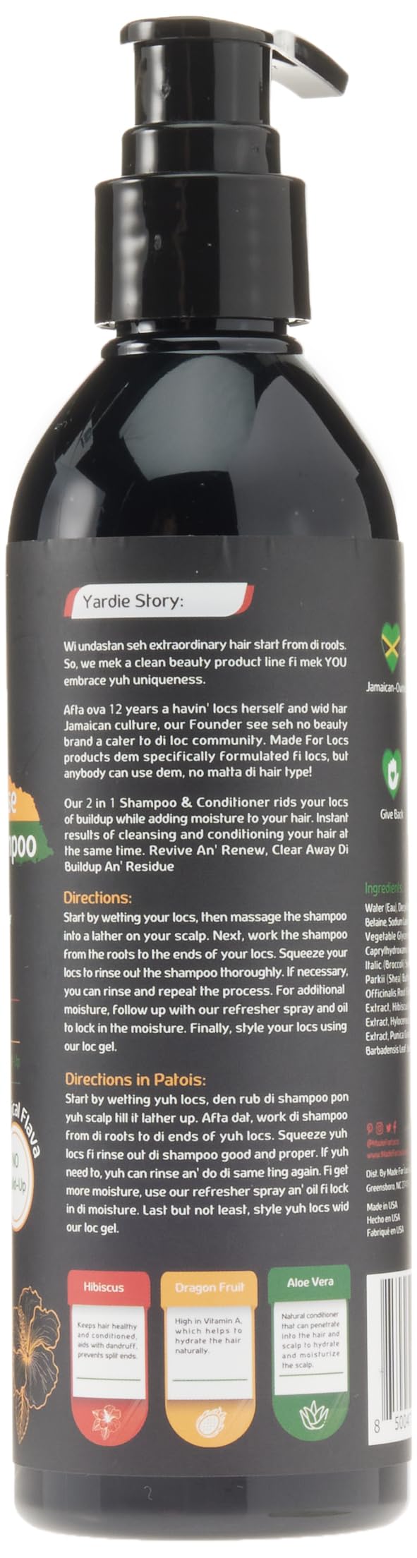 Made For Locs Jamaica Rasta Cleanse 2 in 1 Shampoo - Ready-to-Use, Tropical Scent, Natural Hair Cleanser for Locs & Dreadlocks, 8 oz