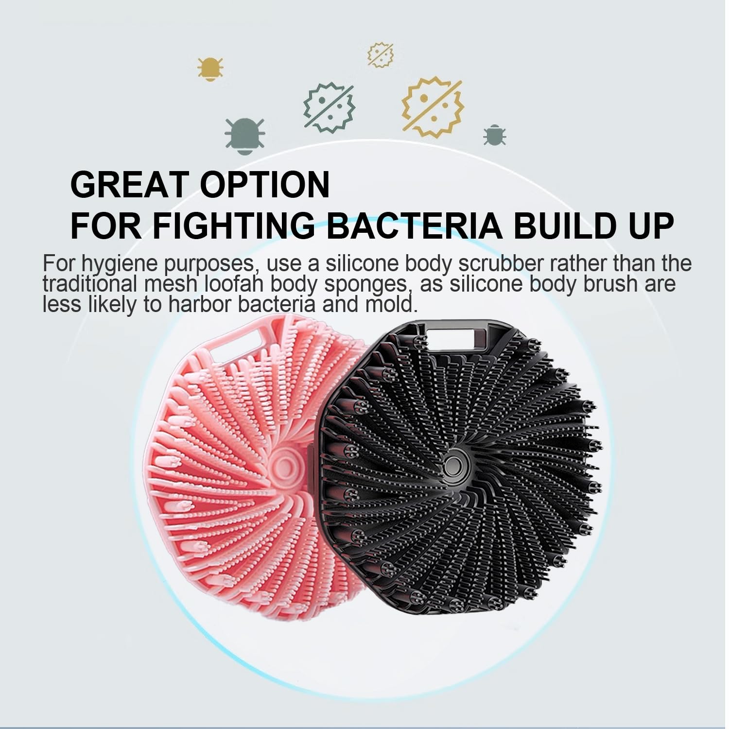 Silicone Body Scrubber, Exfoliating Body Scrubber for Sensitive Skin, Non-Slip Shower Scrubber for Body, Silicone Body Brush for Showering, Charcoal, Effective Showering Exfoliation, Gentle Massage