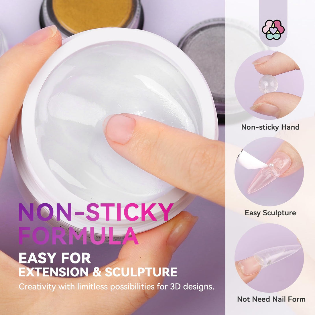 SAVILAND Solid Builder Nail Gel - 60g Large Capacity 3D Nail Gels Sculpting Gel for Art Non-Sticky Hand Carving Glue Extension with Sequins Chrome Powder DIY Salon Home