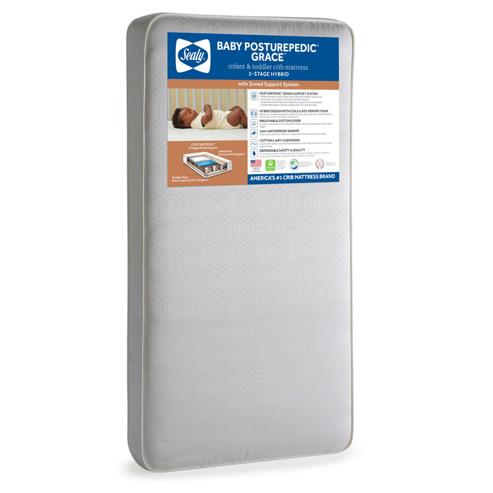 Sealy Baby Posturepedic Grace Hybrid - Firm 2-Stage Crib Mattress with Breathable Waterproof Barrier - GREENGUARD Gold Certified, Soy-enhanced Foam for Infants and Toddlers, Made in the USA (52x28)