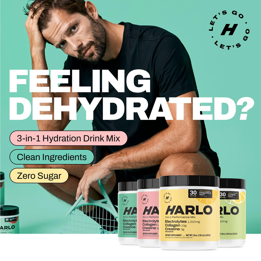 Harlo - Raspberry Salt Electrolyte Drink Mix with Bovine Collagen & Creatine- Creatine Monohydrate Powder - Energy Drink Powder - Pre Workout Powder - Sugar Free Energy Drinks - Post Workout Recovery