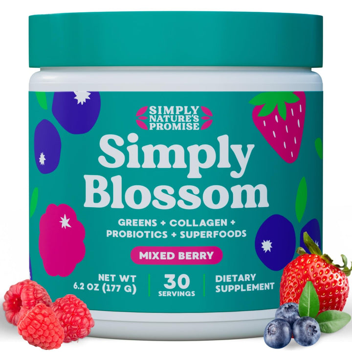 Simply Blossom Nutrition - Daily Greens & Superfood Powder + Collagen + Probiotics for Women's Digestive Health & Bloating Relief. Help Your Health Bloom - 30 Day Supply