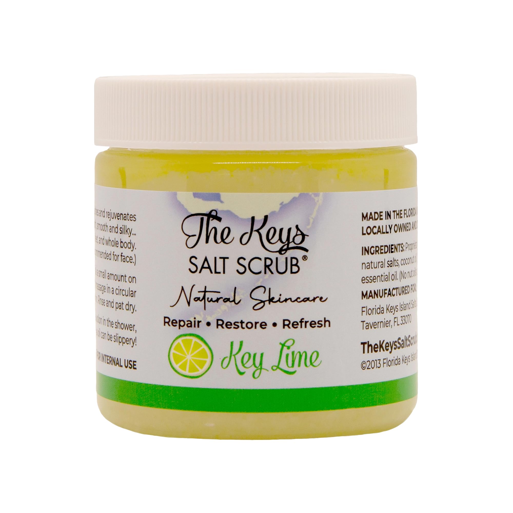 The Keys Sea Salt Body Scrub - Exfoliating With Wooden Spoon for Men, Women - Foot and Hand Scrub Made With Pure Florida Sea Salt, Organic Essential Oils & Nutrients (Key Lime, 3.4 oz)