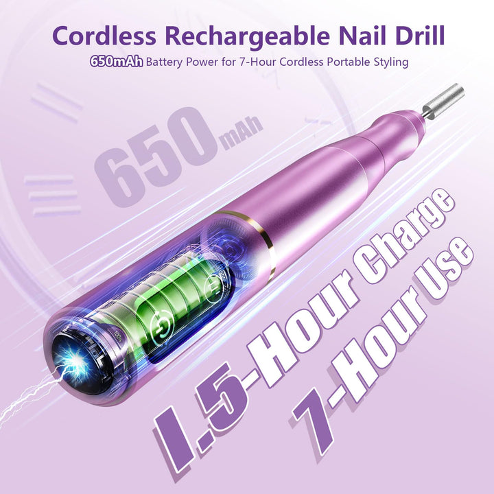 TUOBEO Cordless Nail Drill Electric Nail File Kit Rechargeable Professional Efile Nail Set, Portable Acrylic Gel Nail Polish Remover Machine Pedicure Manicure Tool, 11 Bits 56 Sanding Bands Salon Home