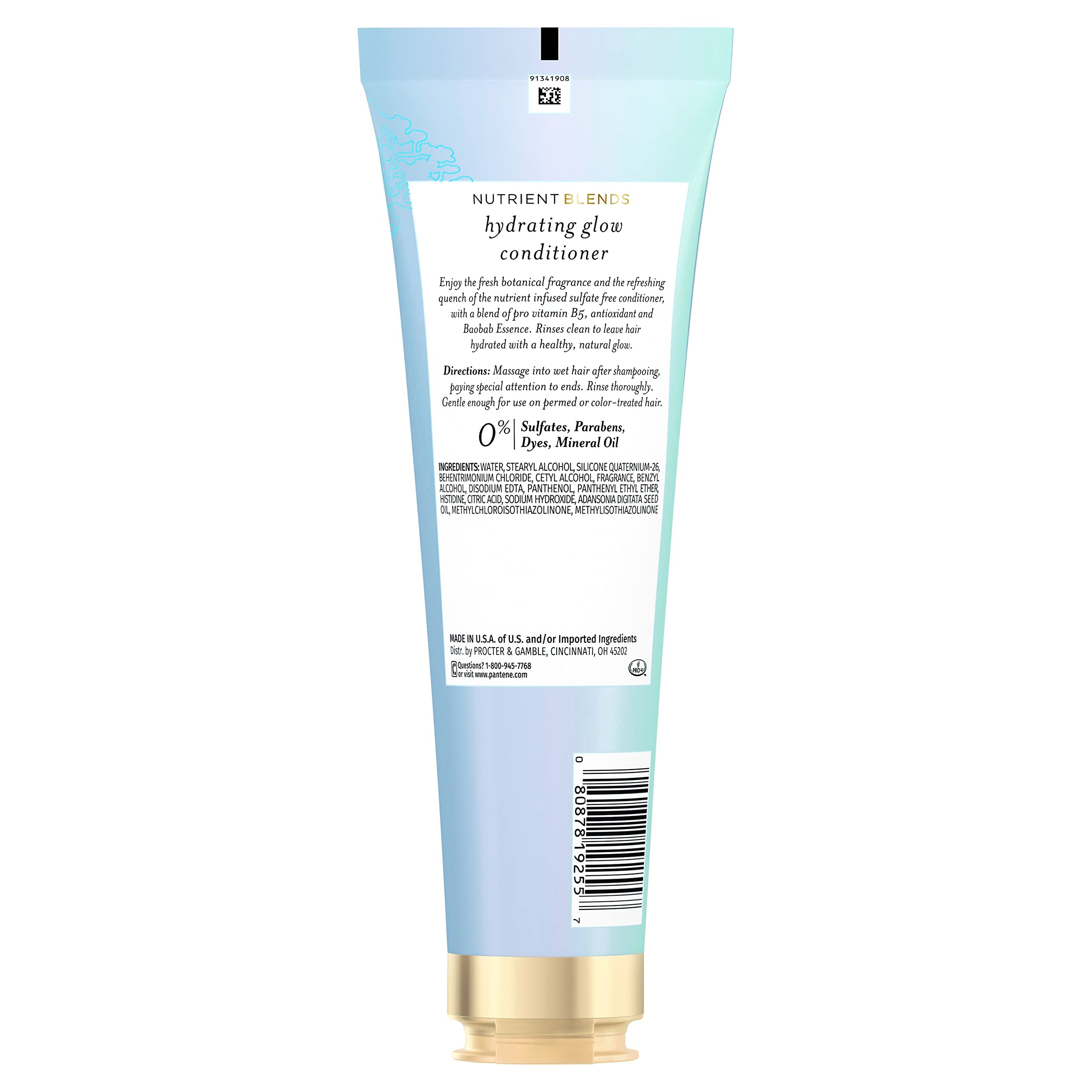 Pantene Sulfate Free Conditioner, Hydrates Dry Damaged Hair, Nutrient Blends with Baobab Essence, Safe for Color Treated Hair, 8.0 oz