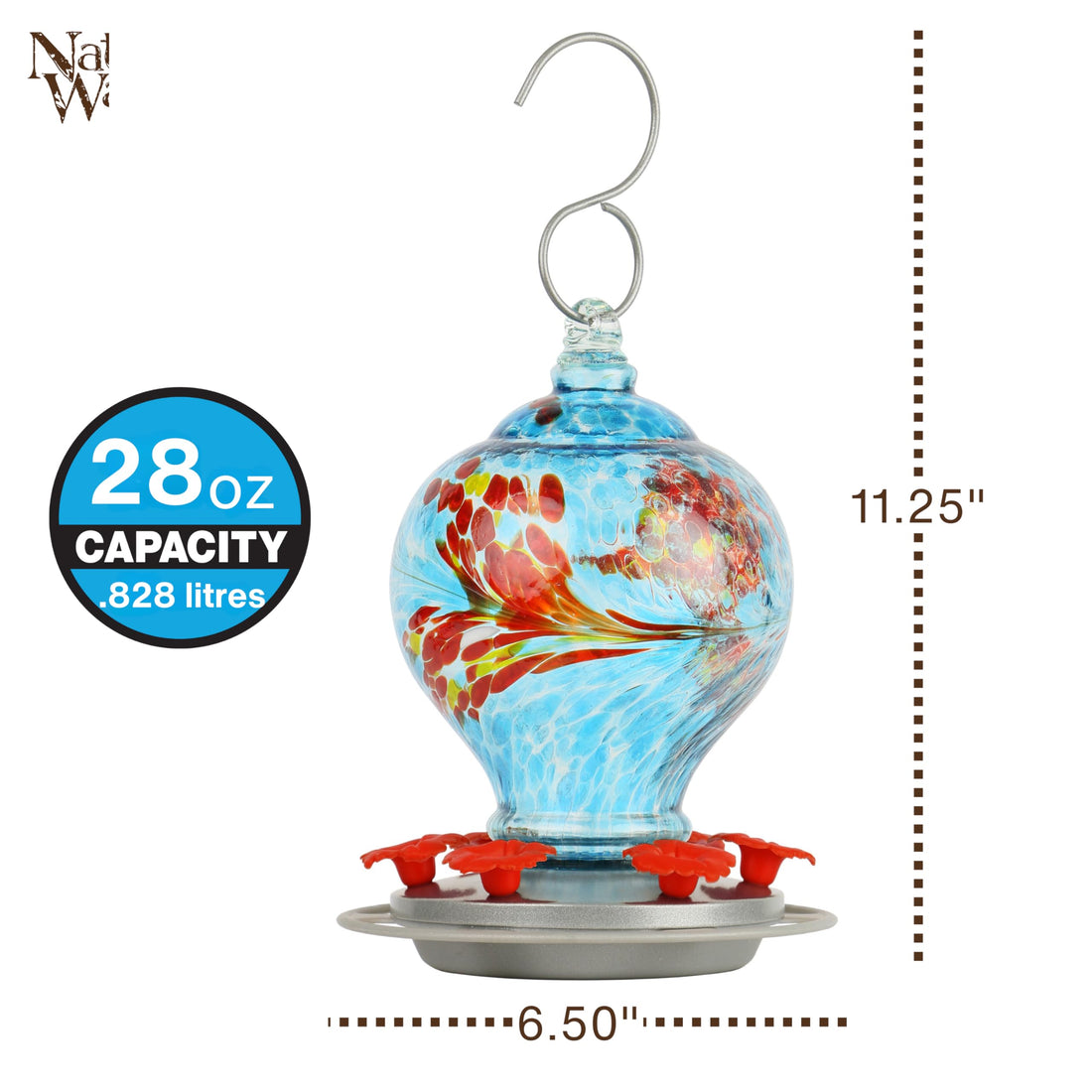 Nature's Way Bird Products Sunny Day AGF3 Hand Blown Artisan Gravity Hummingbird Feeder, 28 Oz
